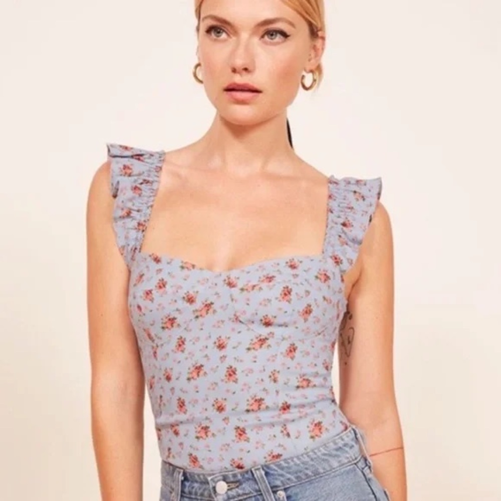 REFORMATION Blue and Pink Ruched top size SMALL